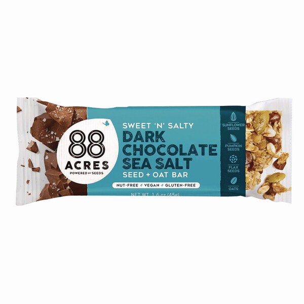 88 Acres Sweet N Salty Gluten-Free Dark Chocolate Sea Salt Seed and Oat Bar, 1.6 oz Bar, 9PK - ACY00504