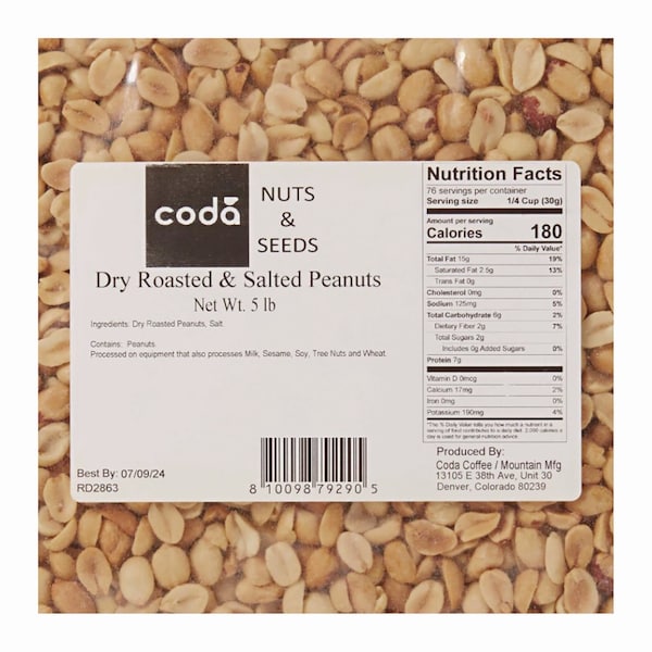 Mountain Mfg Dry Roasted and Salted Peanuts, Unshelled, 80 oz Bag, 4PK - CDA79290