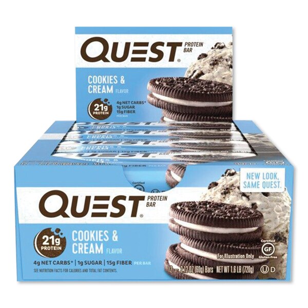 Quest Protein Bars, Cookies and Cream, 2.12 oz Bar, 12PK - QUN00018