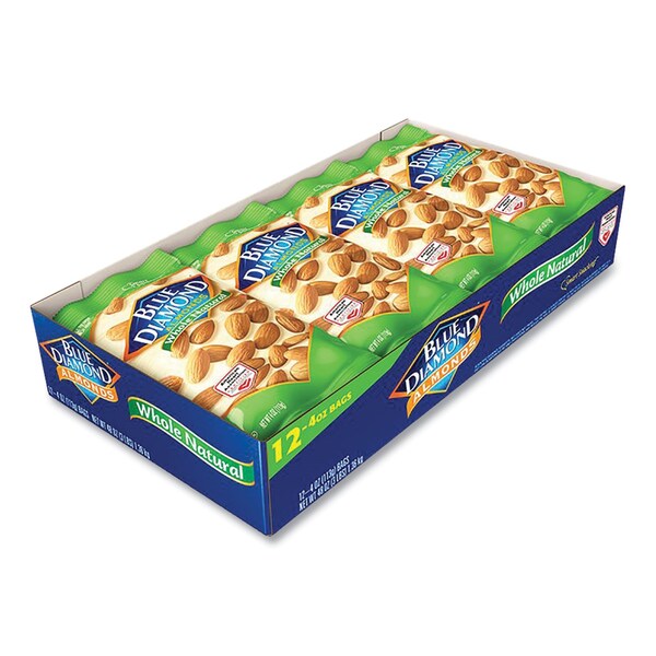 Blue Diamond Whole Natural Almonds, 4 oz Bag, 12PK - BLU11025