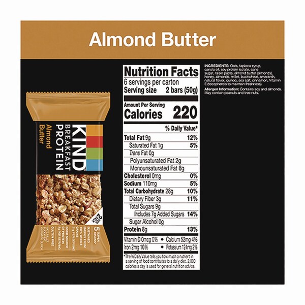 Kind Breakfast Protein Bars, Almond Butter, 1.76 oz Two-Bar Packs, 6PK - PHW41935