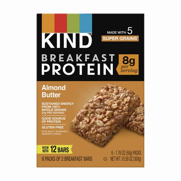 Kind Breakfast Protein Bars, Almond Butter, 1.76 oz Two-Bar Packs, 6PK - PHW41935