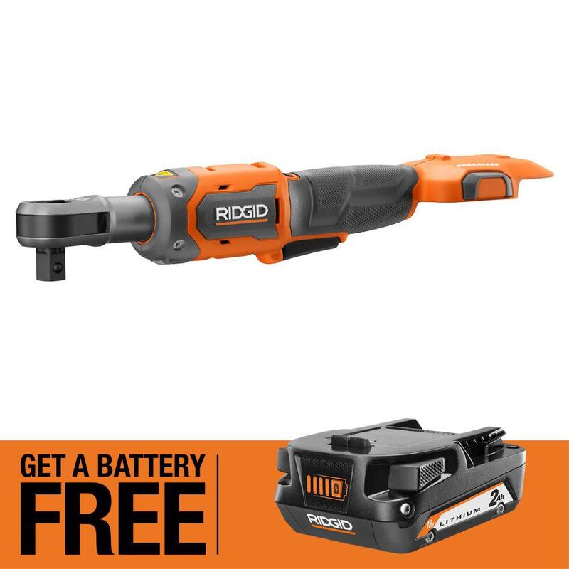 Llave de trinquete inalámbrica RIDGID 18V Brushless de 1/2 pulg. con batería de iones de litio de 2.0 Ah GRATIS - R866012B-AC8400802