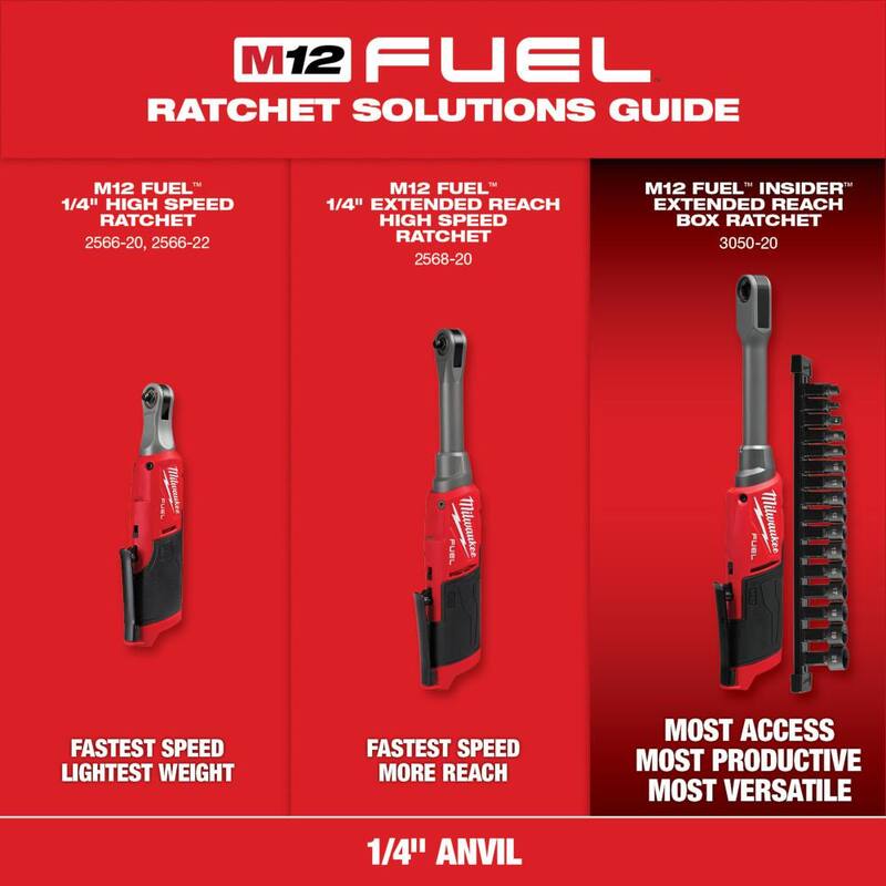 Llave de trinquete inalámbrica Milwaukee M12 FUEL 12V de iones de litio sin escobillas de alta velocidad de 1/4 pulgadas (herramienta solamente) - 2566-20