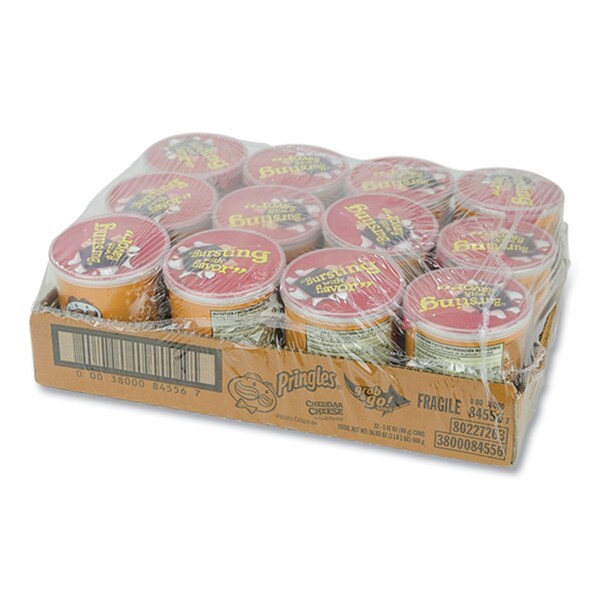 Pringles Grab and Go Cheddar Cheese Crisps, 1.4 oz Can, 12PK - KEE84556