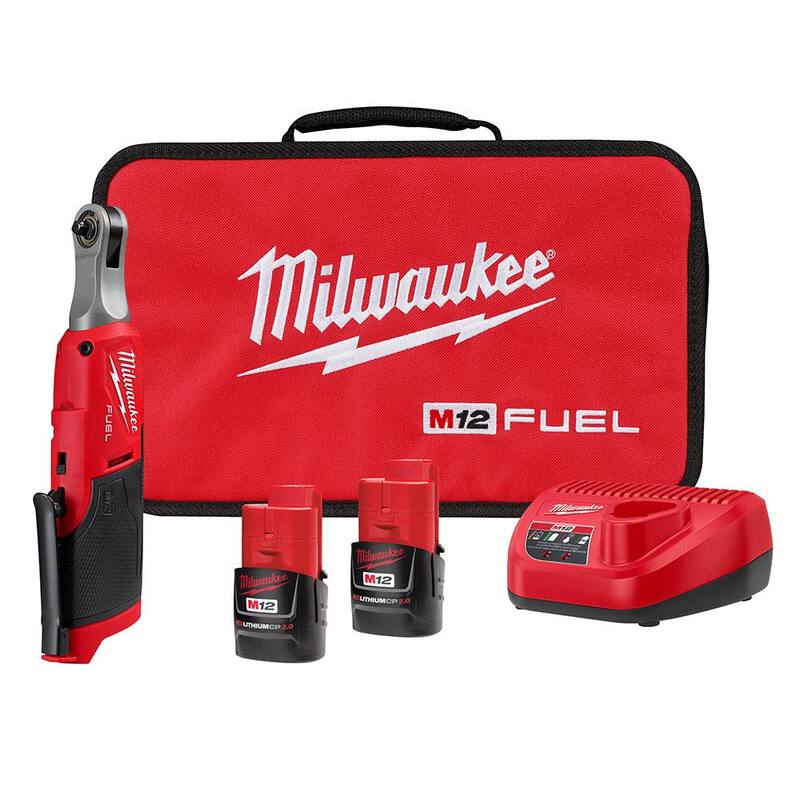 Juego de Trinquete inalámbrico sin escobillas de iones de litio de alta velocidad de 1 / 4 de Milwaukee M12 FUEL 12V con (2) baterías, cargador y bolsa - 2566-22