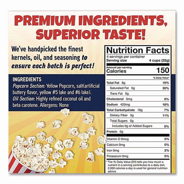 Great Western Products Premium America Popcorn, Butter, 8 oz Pack, 36PK - GRE00016