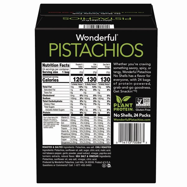 Wonderful No Shells Roasted and Salted Pistachios Variety Pack, Assorted Flavors, 0.75 oz Bag, 24PK - PAR70086