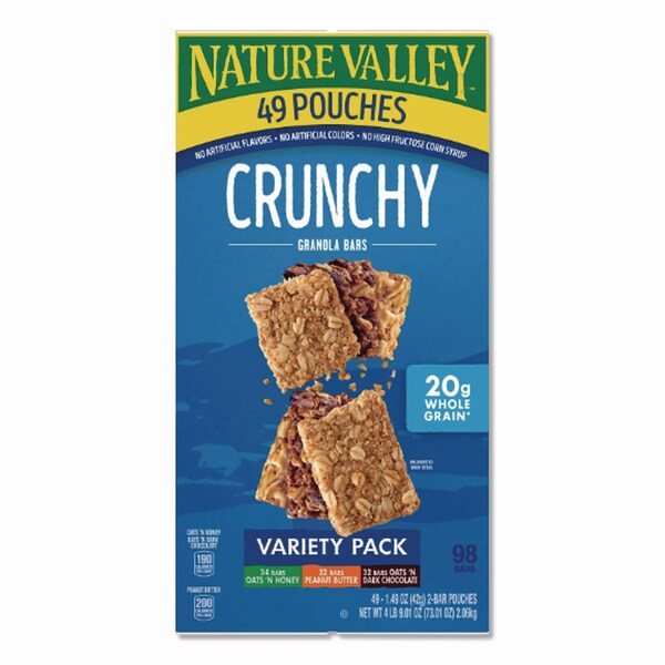 Nature Valley Granola Bars, Assorted Crunchy Bars, 1.5 oz Pouch, 2 Bars/Pouch, 49PK - GEM12915