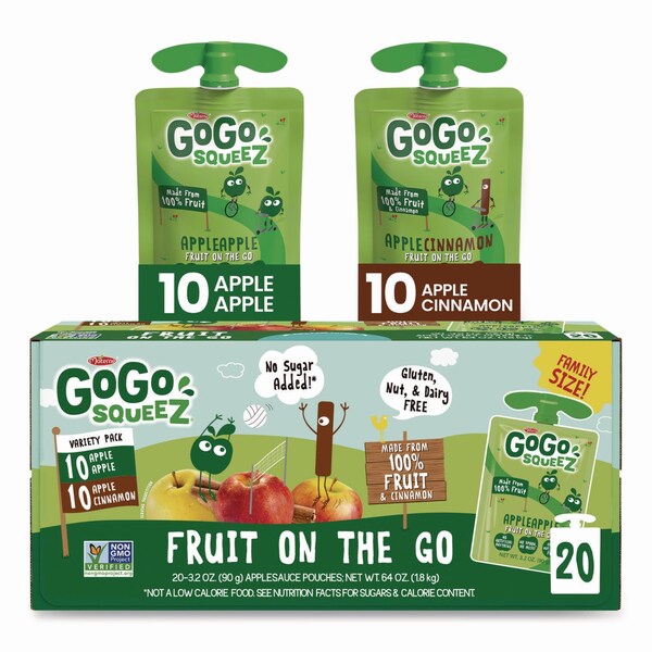 Gogo Squeez Fruit on the Go, 10 Apple/10 Apple Cinnamon, 3.2 oz Pouch, 20PK - MNA04331