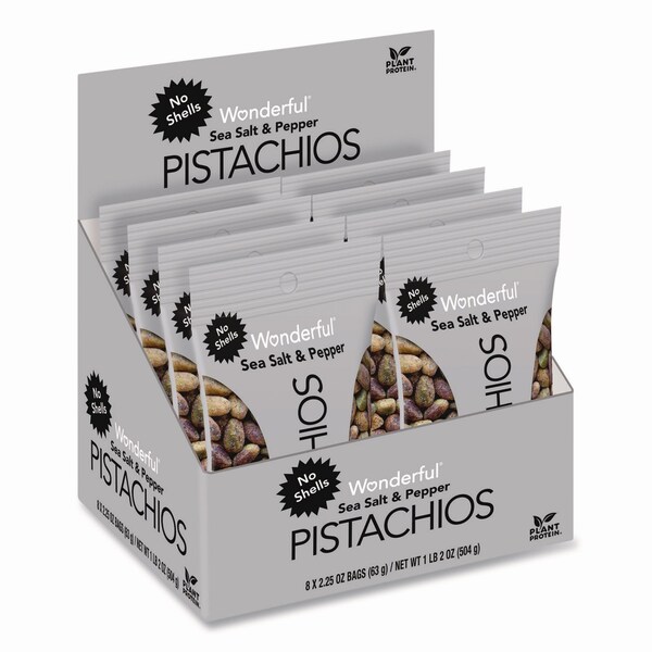 Wonderful No Shells Sea Salt and Pepper Pistachios, 2.25 oz Pack, 8PK - PAR70144