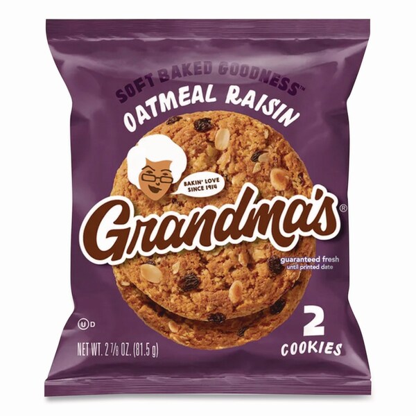 Grandmas Cookies - Single Serve, Oatmeal Raisin, 2.5 oz Packet, 60PK - FRI45093