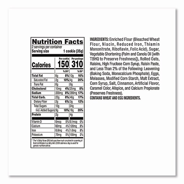 Grandmas Cookies - Single Serve, Oatmeal Raisin, 2.5 oz Packet, 60PK - FRI45093