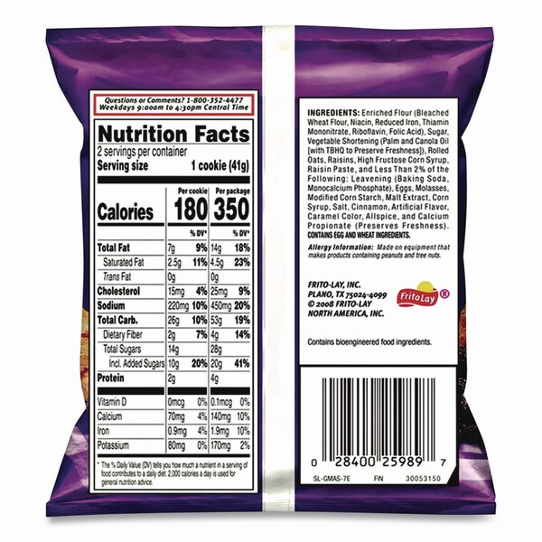 Grandmas Cookies - Single Serve, Oatmeal Raisin, 2.5 oz Packet, 60PK - FRI45093