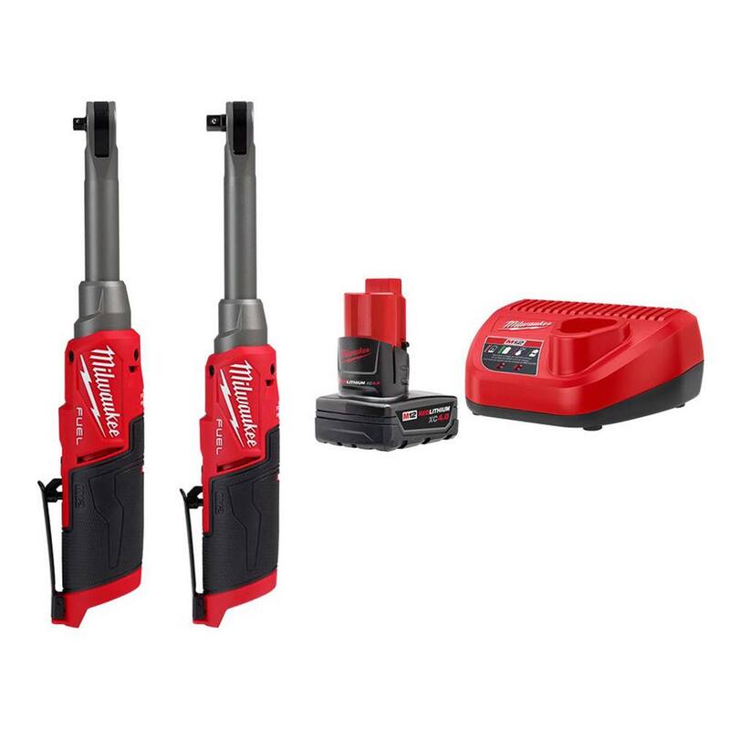 Milwaukee M12 FUEL 12V Lithium-Ion 1/4 in. - 3/8 in. Ratchet Inalámbrico de Alta Velocidad con Alcance Extendido y Kit de Inicio de Batería XC 4.0Ah - 2568-20-2569-20-48-59-2440