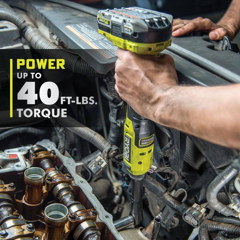 RYOBI ONE+ HP 18V Cerrucho Inalámbrico con Motor sin Escobillas de 1/4 pulg. de Extensión y Batería de Alto Rendimiento de Iones de Litio de 4.0 Ah - PBLRC01B-PBP004