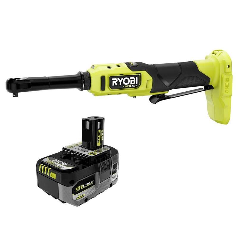 RYOBI ONE+ HP 18V Cerrucho Inalámbrico con Motor sin Escobillas de 1/4 pulg. de Extensión y Batería de Alto Rendimiento de Iones de Litio de 4.0 Ah - PBLRC01B-PBP004