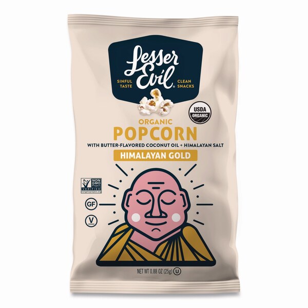 Lesserevil Snack Organic Himalayan Gold Popcorn, 0.88 oz Bag, 18PK - LSN00691