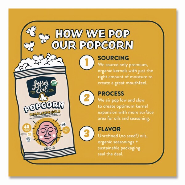 Lesserevil Snack Organic Himalayan Gold Popcorn, 0.88 oz Bag, 18PK - LSN00691