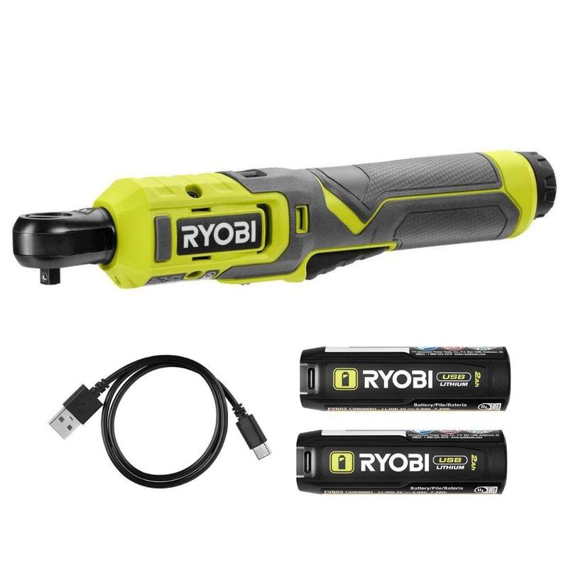 Kit de carraca RYOBI USB de 1/4 de pulgada con batería de 2.0 Ah y cable de carga USB, con batería de 2.0 Ah y cable de carga USB Lithium - FVRC50K-FVB02