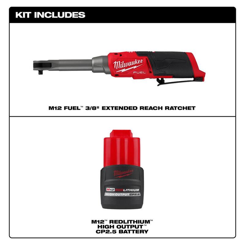 Milwaukee M12 FUEL Llave de trinquete inalámbrica de 12V con batería de iones de litio de 1/4 de pulgada de alcance extendido y paquete de batería de alta potencia CP de 2.5 Ah - 2568-20-48-11-2425