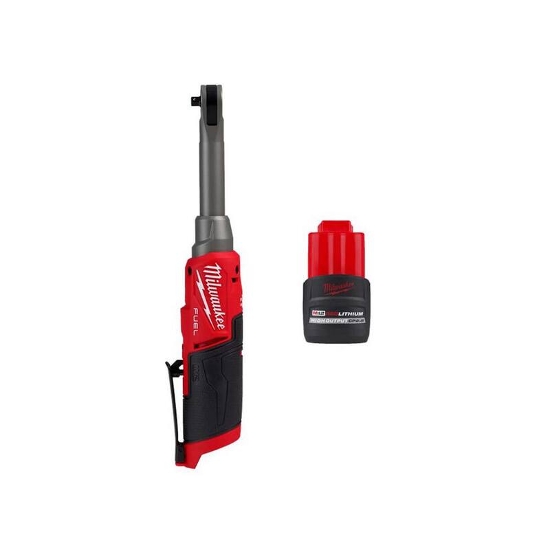 Milwaukee M12 FUEL Llave de trinquete inalámbrica de 12V con batería de iones de litio de 1/4 de pulgada de alcance extendido y paquete de batería de alta potencia CP de 2.5 Ah - 2568-20-48-11-2425