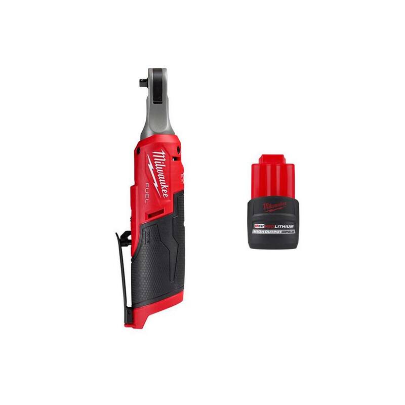 Milwaukee M12 FUEL 12V Llave de trinquete inalámbrica sin escobillas de litio de alta velocidad de 1/4 de pulgada con paquete de batería de alto rendimiento CP de 2.5 Ah - 2566-20-48-11-2425