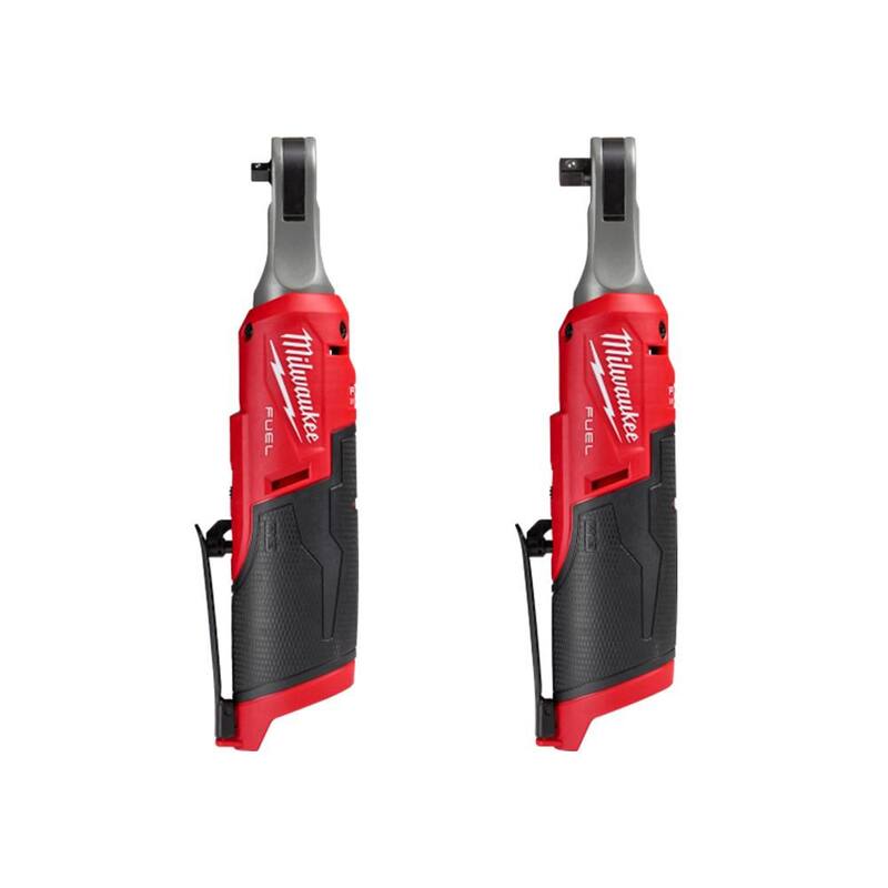 Llave de carraca inalámbrica Milwaukee M12 FUEL de 12 voltios con tecnología Brushless de ion de litio de alta velocidad de 3/8 de pulgada y llave de carraca de alta velocidad de 1/4 de pulgada (2 herramientas) - 2566-20-2568-20