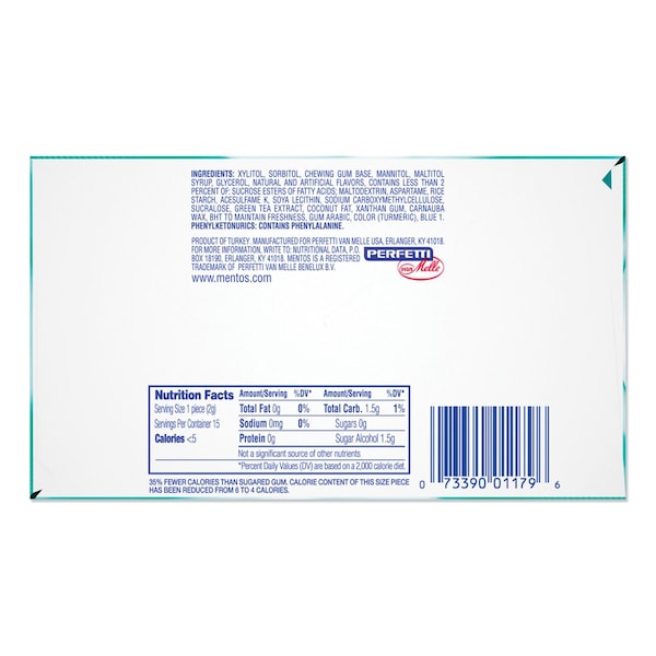 Mentos Pure Fresh Sugar-Free Gum, Wintergreen, 15 Pieces, 10PK - VAM1463621