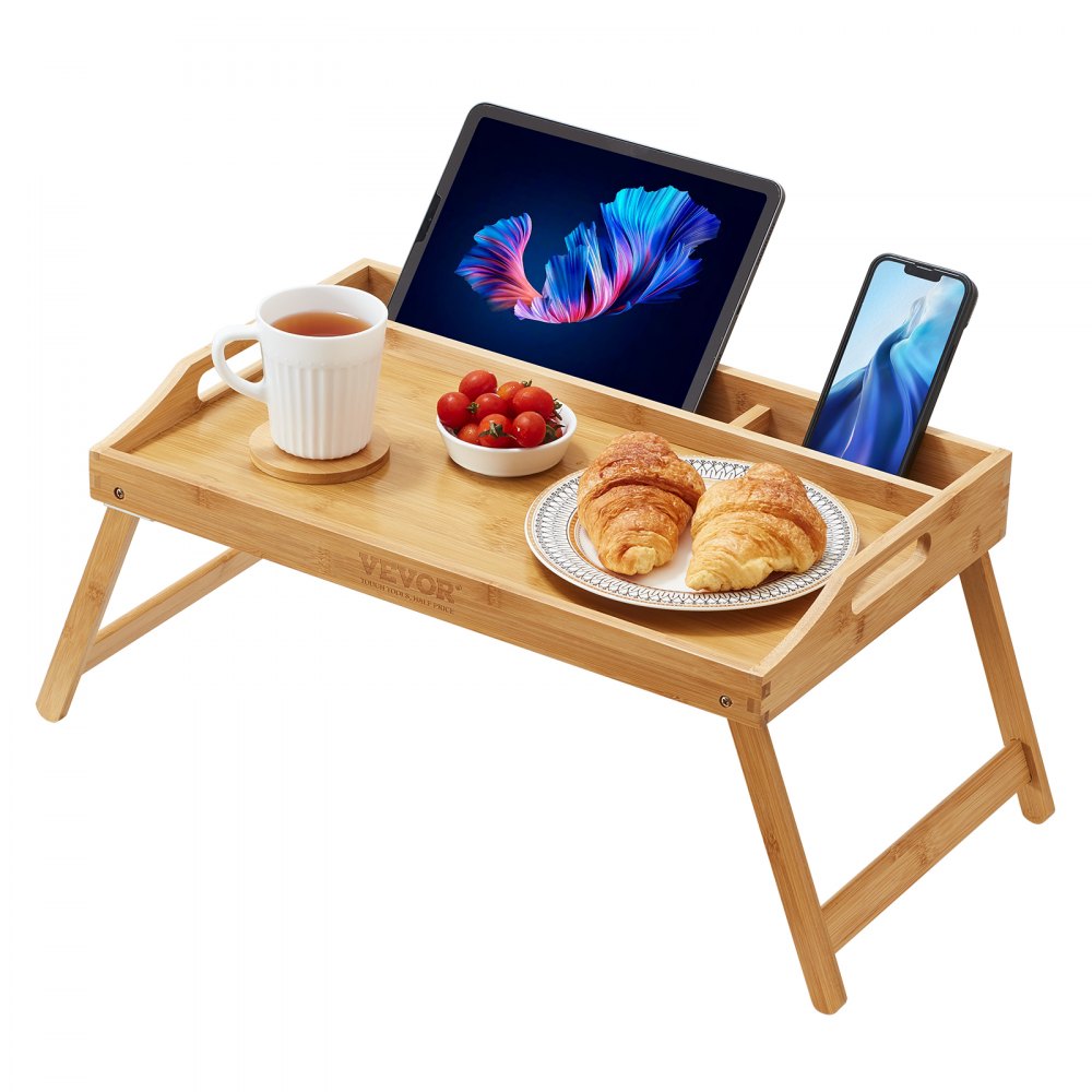 VEVOR Bed Tray Table with Foldable Legs & Media Slot, Bamboo Breakfast Tray for Sofa, Bed, Eating, Snacking, and Working, Serving Laptop Desk Tray TV Tray, Portable Food Snack Platter, 19.7" x 11.8" - ZCTP1JT19811XDPTJV0