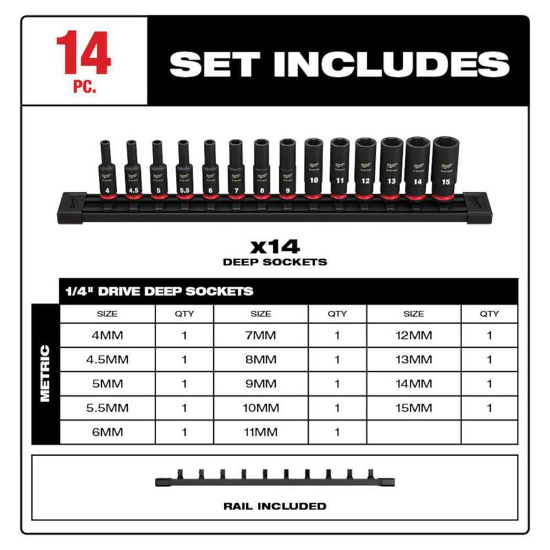Juego de trinquete inalámbrico sin escobillas Milwaukee M12 FUEL de 12V de alta velocidad y casquillos de impacto métricos de 1/4 de pulgada - 2566-20-49-66-7003