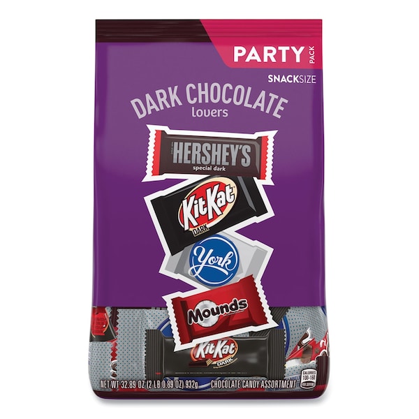 Hersheys Dark Chocolate Lovers Snack Size Party Pack, 32.89 oz Bag, Approximately 60 Pieces - HEC99995