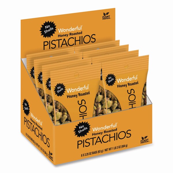 Wonderful No Shells Honey Roasted Pistachios, 2.25 oz Bags, 8PK - PAR91086