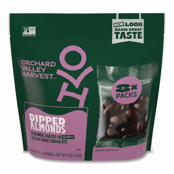 Orchard Valley Harvest Dipped Almonds, Dark Chocolate, 8 1 oz Bags - JOH36537