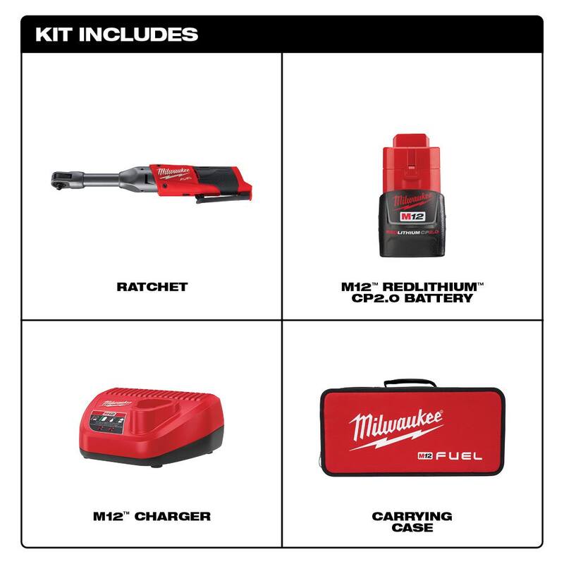 Juego de Trinquete Extendido Inalámbrico Milwaukee M12 FUEL 12V de Iones de Litio sin Escobillas de 1/4 pulgadas con Batería M12 2.0Ah - 2559-21-48-11-2420