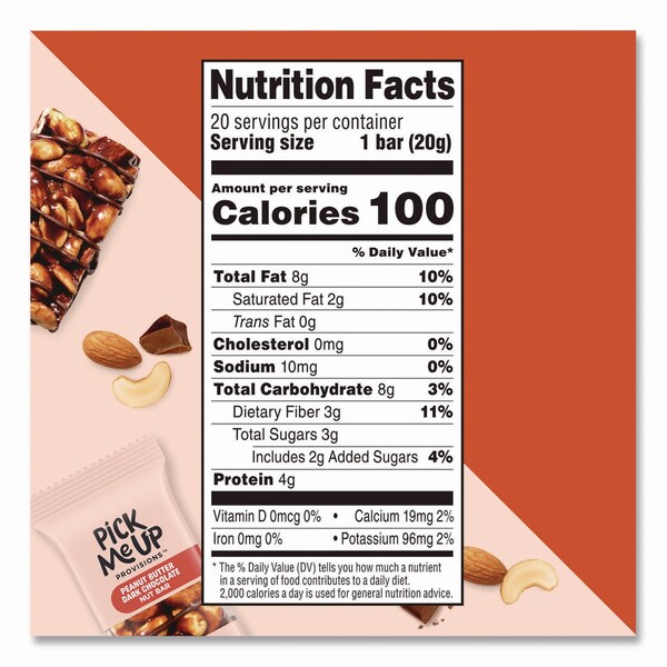 Pick Me Up Provisions Nut Bars, Peanut Butter Dark Chocolate, 0.7 oz Bar, 20PK - PM62796-CC