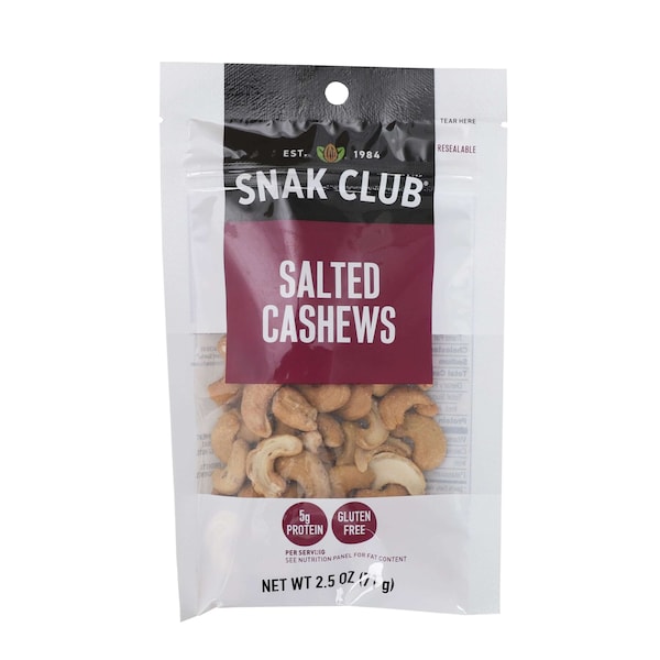 Snak Club Century Snacks Salted Cashews 2.5 oz., PK6 - 1721330