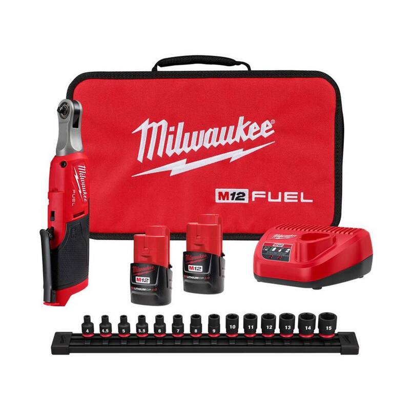 Milwaukee M12 FUEL 12V Li-Ion Brushless High Speed 1/4 in. Cordless Ratchet Kit w/(2) Batteries, Charger, Bag & Metric Socket Set - 2566-22-49-66-7002

Kit de trinquete inalámbrico Milwaukee M12 FUEL 12V Li-Ion sin escobillas de alta velocidad de 1/4 de pulgada con (2) baterías, cargador, bolsa y juego de llaves métricas - 2566-22-49-66-7002