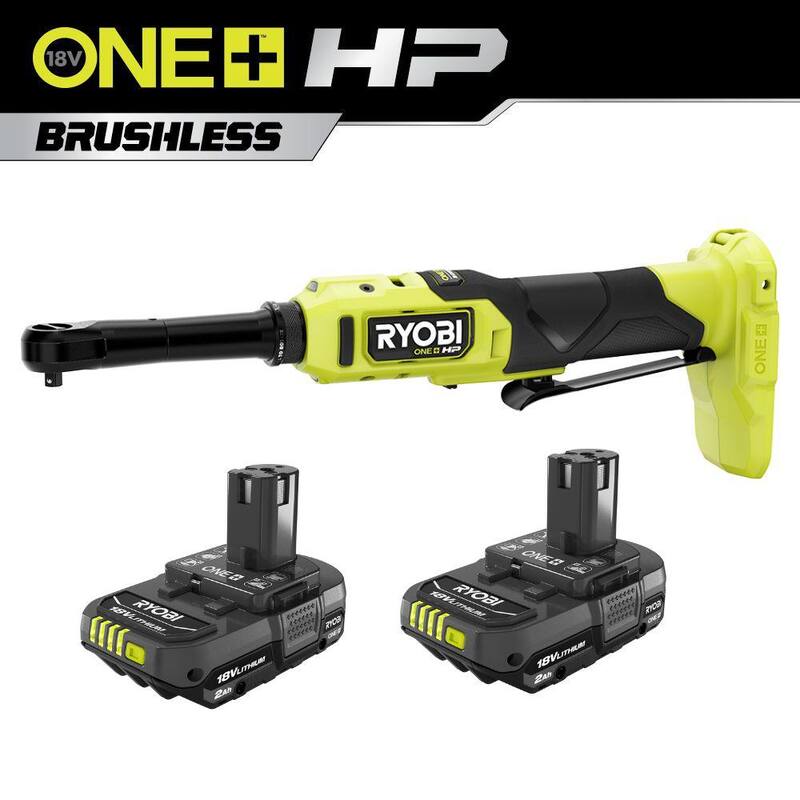 RYOBI ONE+ HP 18V Llave de trinquete inalámbrica Brushless de alcance extendido de 1/4 de pulgada con batería GRATIS de 2.0 Ah (paquete de 2) - PBLRC01B-PBP2006