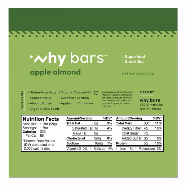 Why Bars Superfood Snack Bar, Apple Almond, 2.04 oz Bar, 12PK - WHY16208