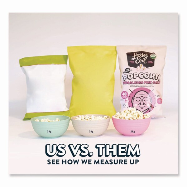 Lesserevil Snack Organic Himalayan Pink Salt Popcorn, 0.88 oz Bag, 18PK - LSN00141