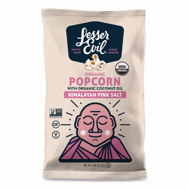 Lesserevil Snack Organic Himalayan Pink Salt Popcorn, 0.88 oz Bag, 18PK - LSN00141