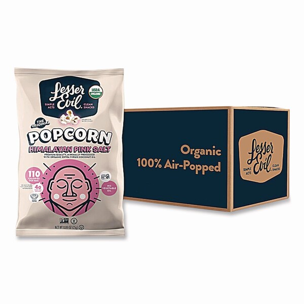 Lesserevil Snack Organic Himalayan Pink Salt Popcorn, 0.88 oz Bag, 18PK - LSN00141