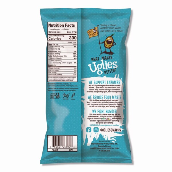 Uglies Kettle Potato Chips, Sea Salt, 2 oz Bags, 24PK - DFN26102