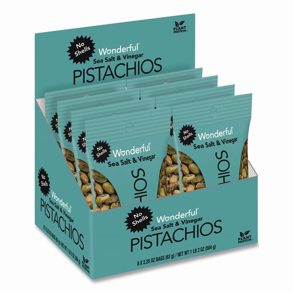 Paramount Farms Wonderful No Shells Pistachios, Sea Salt and Vinegar, 2.25 oz Bag, 8PK - PAR70033