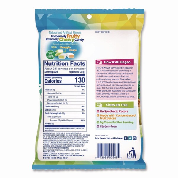 Hi-Chew Fruit Chews, Tropical, Peg Bag 3.53 oz, 6PK - MOR00434