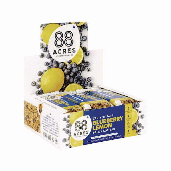 88 Acres Warm N Chewey Gluten-Free Blueberry/Lemon Seed and Oat Bar, 1.6 oz Bar, 9PK - ACY00592