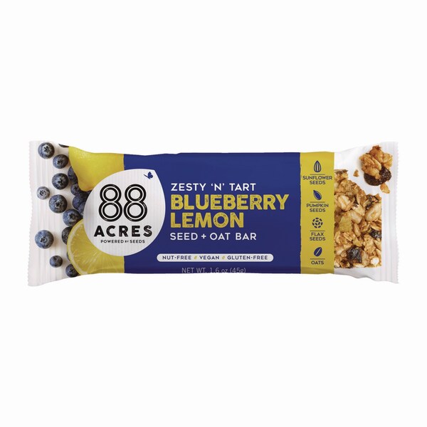 88 Acres Warm N Chewey Gluten-Free Blueberry/Lemon Seed and Oat Bar, 1.6 oz Bar, 9PK - ACY00592