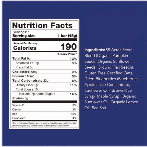 88 Acres Warm N Chewey Gluten-Free Blueberry/Lemon Seed and Oat Bar, 1.6 oz Bar, 9PK - ACY00592