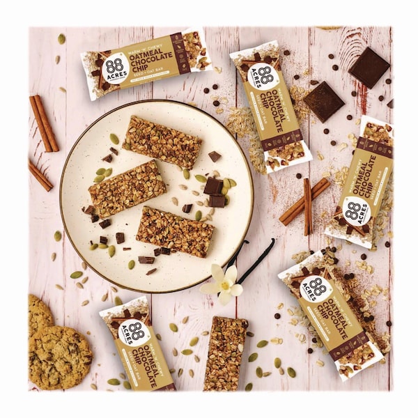 88 Acres Warm N Chewy Gluten-Free Oatmeal/Chocolate Chip Seed and Oat Bar, 1.6 oz Bar, 9PK - ACY11049